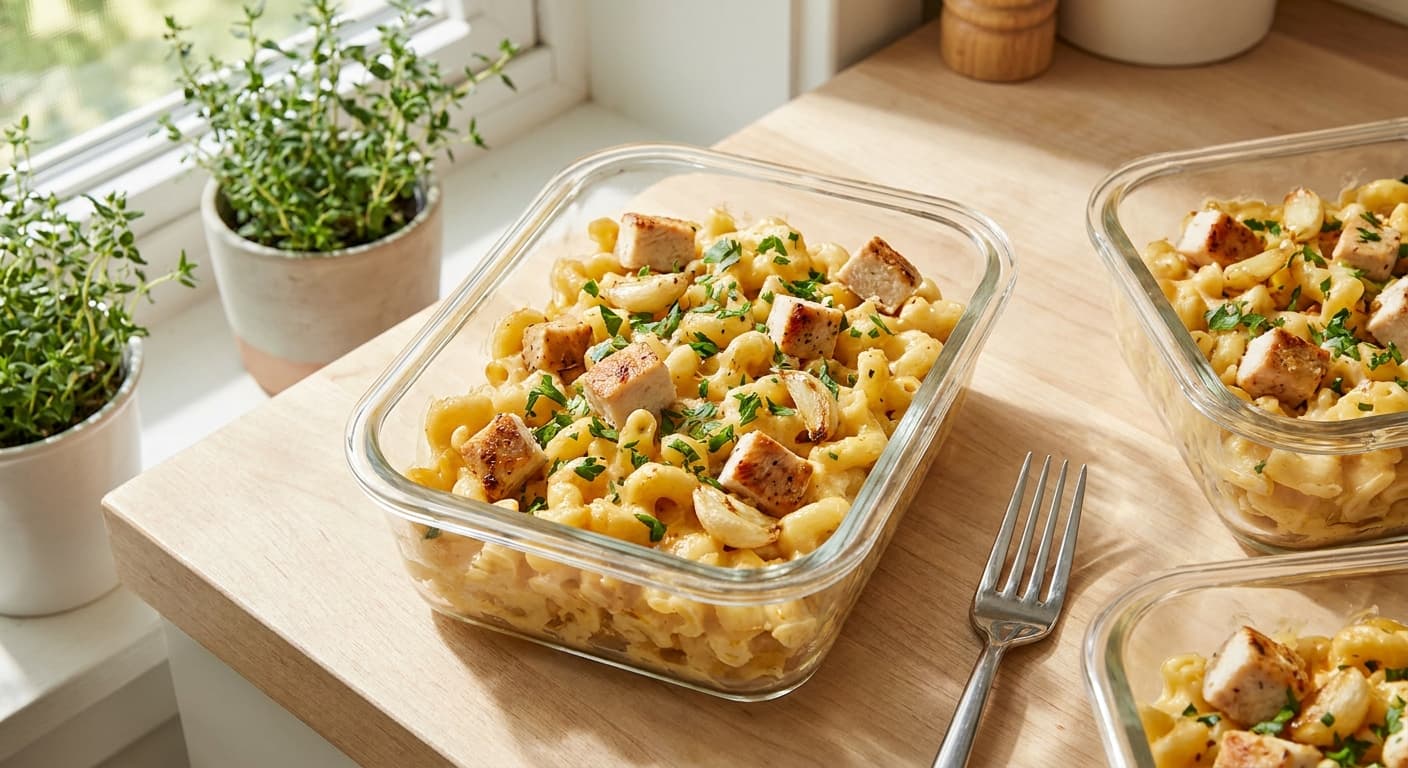 🧀 My High-Protein Garlic Chicken Mac & Cheese Meal Prep - Comfort Food That Actually Fuels You